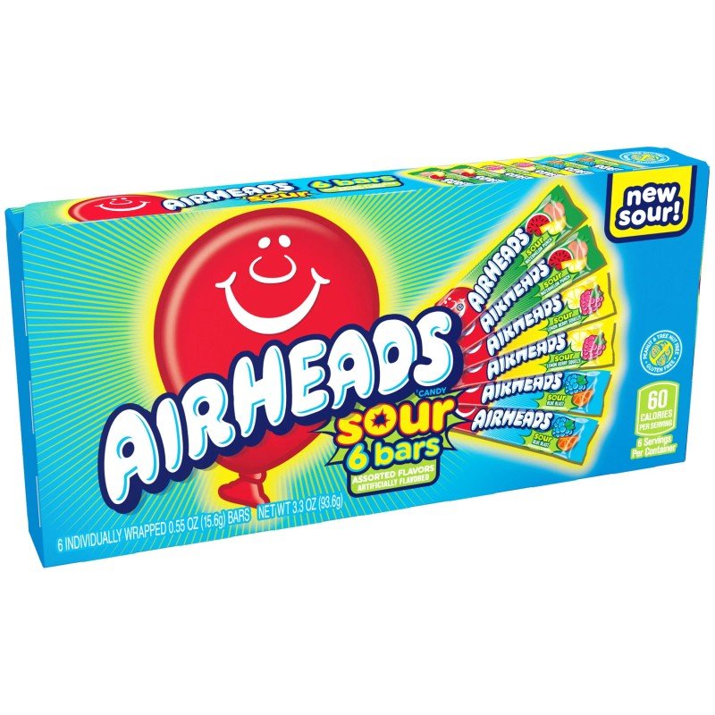 Airheads Bars Assorted Sour 6 Pack (USA) - 6 Caramelle Morbide Aspre alla frutta TUTTI I GUSTI (93.6g)