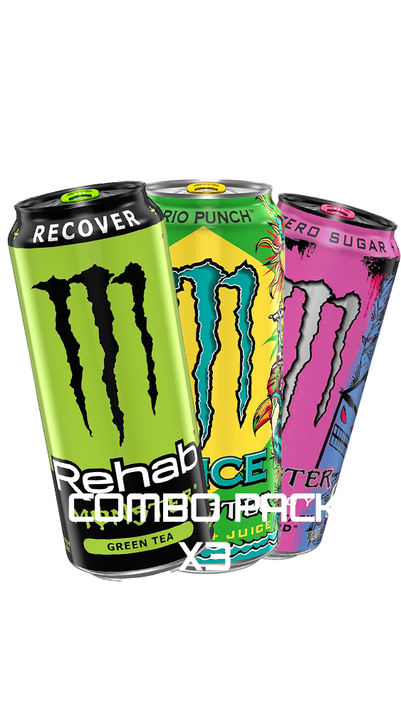 COMBO PACK MONSTER ENERGY ( RIO PUNCH + RUBY RED + REHAB GREEN TEA ) [473ml/458ml]